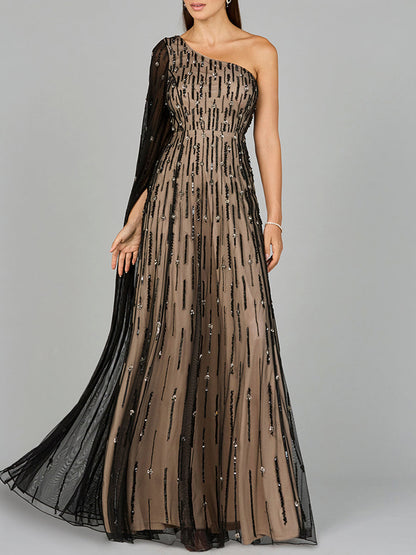 One Shoulder A-Line Gown
