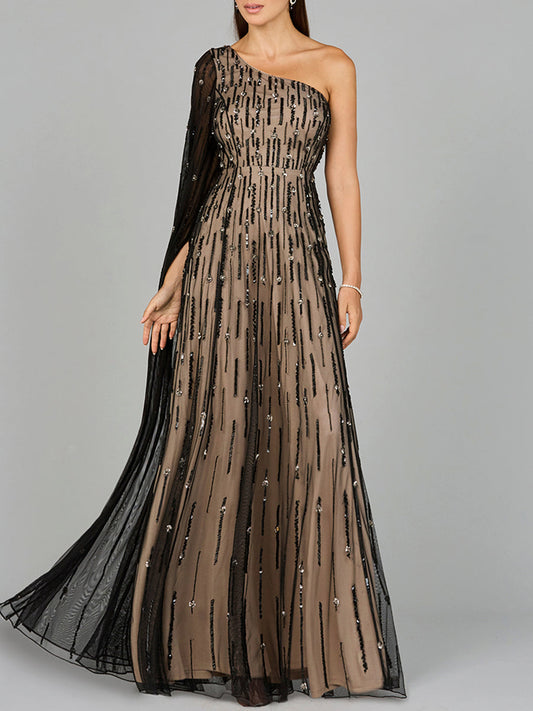 One Shoulder A-Line Gown