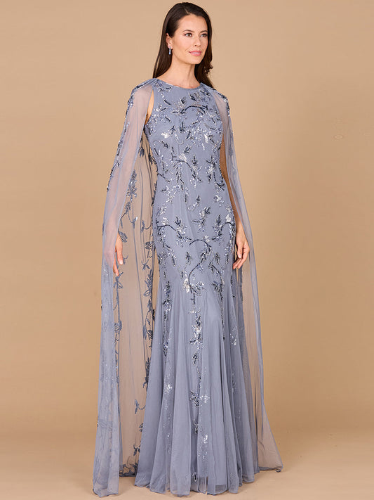 Mermaid Beaded Dress with Long Cape - OUTLET