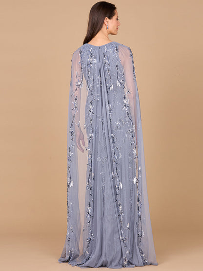 Mermaid Beaded Dress with Long Cape - OUTLET