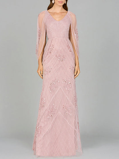 Beaded Cape Sleeve Dress
