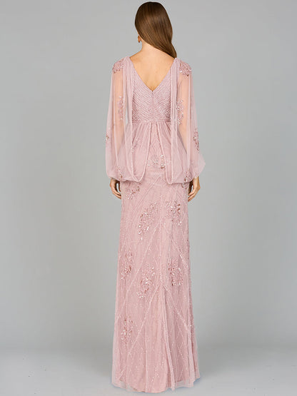Beaded Cape Sleeve Dress