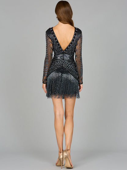 High Neck Cocktail Dress with Long Sleeves