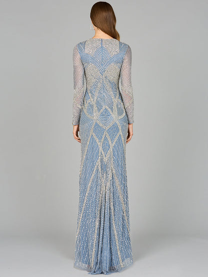 V Neck Beaded Long Sleeve Dress