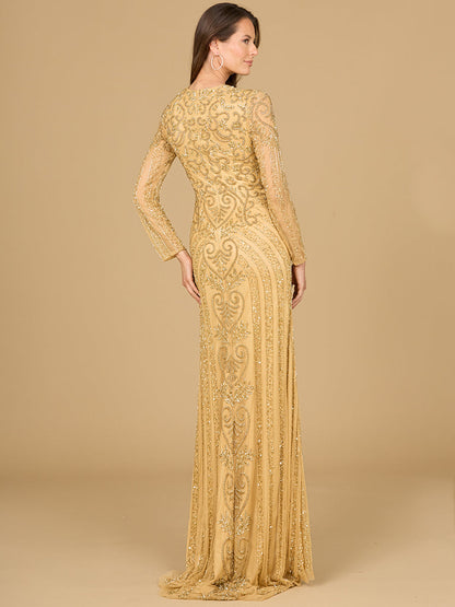 V Neck Beaded Long Sleeve Dress