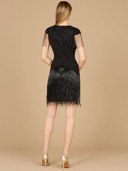 Beaded Fringe Short Dress with Cap Sleeves