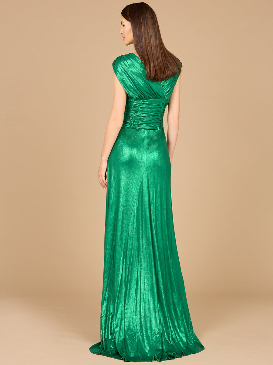 V-Neck Metallic Dress with Slit