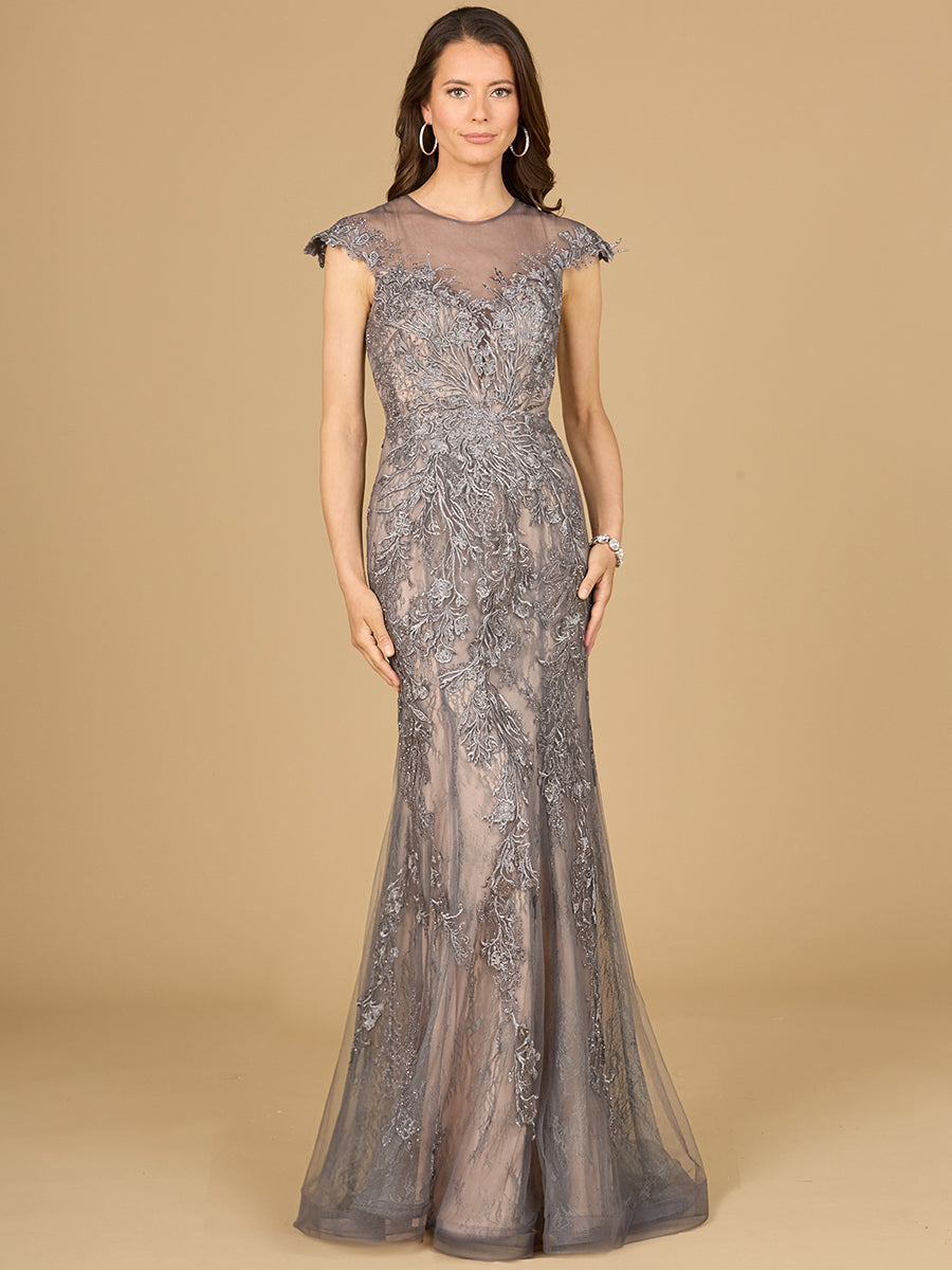Sheath Lace Gown with Cap Sleeves