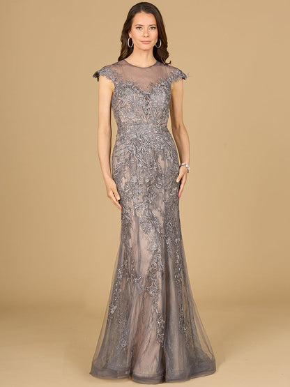 Sheath Lace Gown with Cap Sleeves