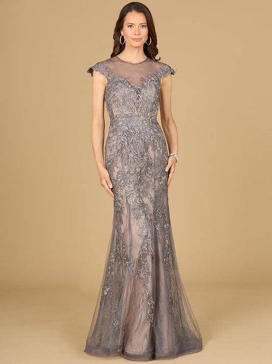 Sheath Lace Gown with Cap Sleeves