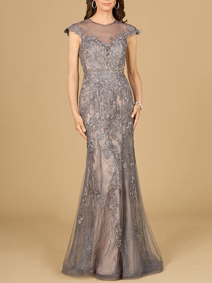 Sheath Lace Gown with Cap Sleeves