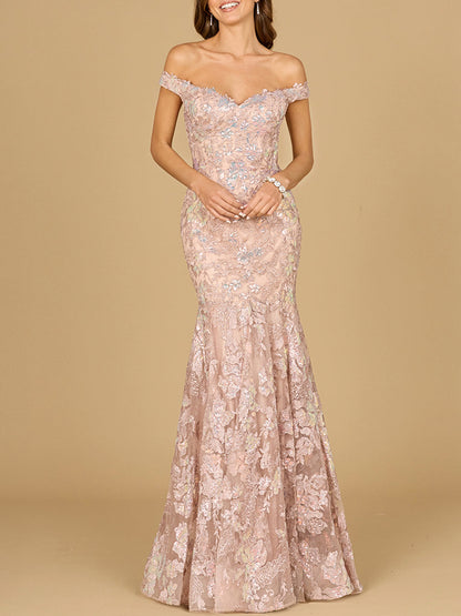 Off Shoulder Mermaid Beaded Gown