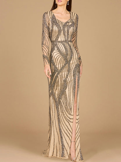 Cascading Beads Long Sleeve Dress