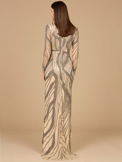 Cascading Beads Long Sleeve Dress