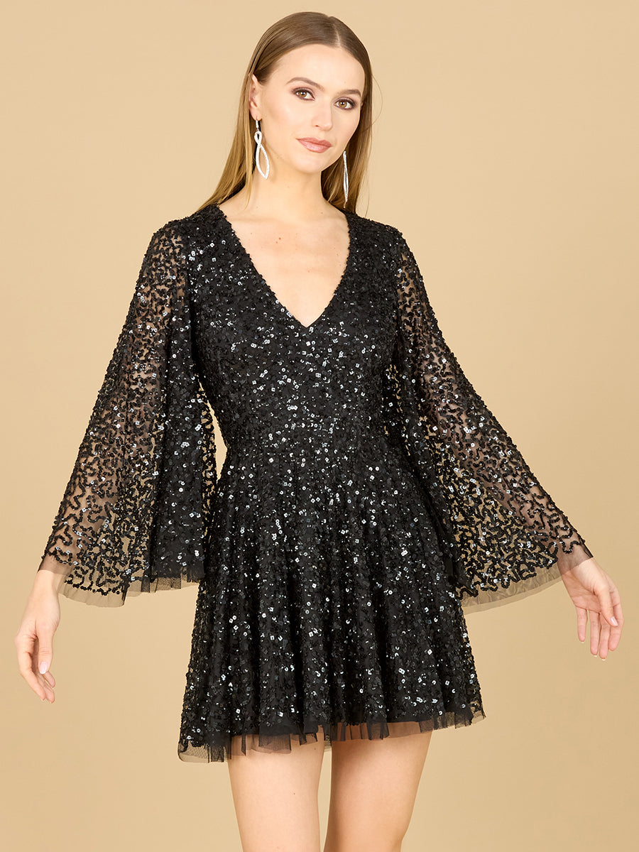Bell Sleeve Sequin Cocktail Dress