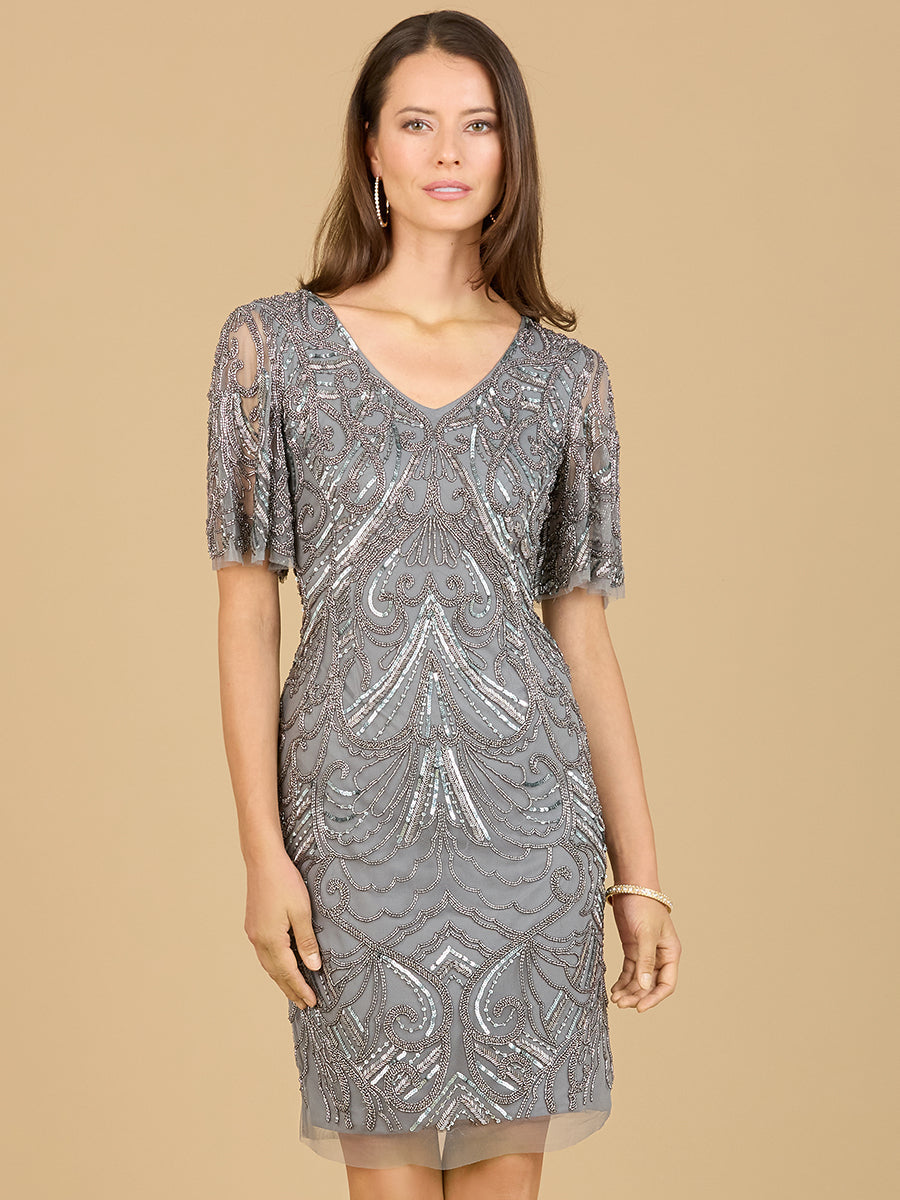 short sleeve beaded cocktail dress Amazon.com: Adrianna Papell Women's Beaded Short Sheath Dress, Marble, 14 :  Clothing, Shoes & Jewelry