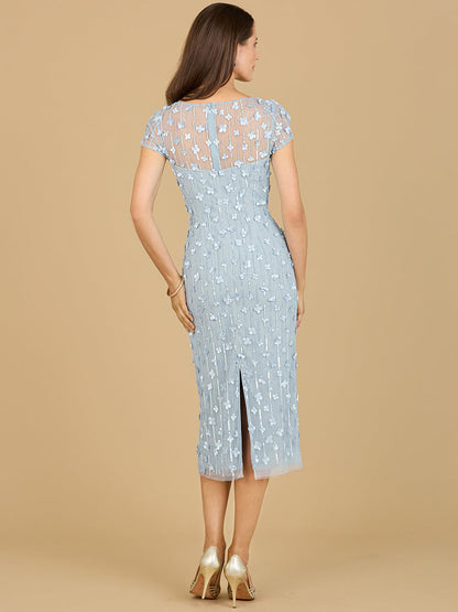 3D Applique Midi Dress with Cap Sleeves