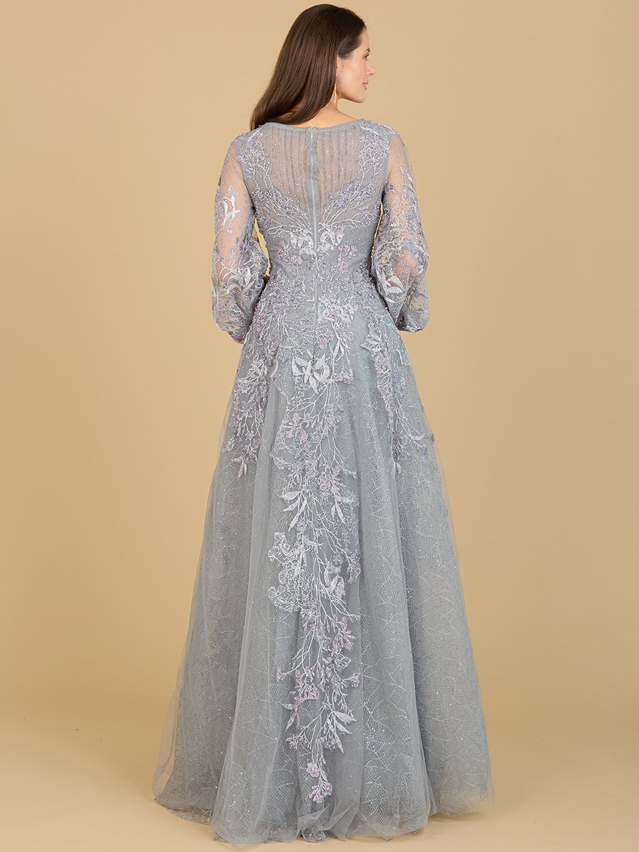 V Neckline Balloon Sleeve Gown