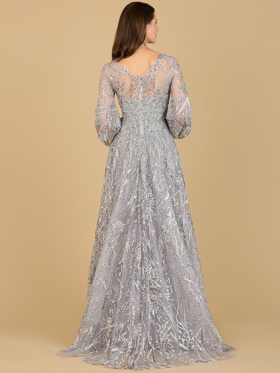 V Neckline Long Sleeve Gown