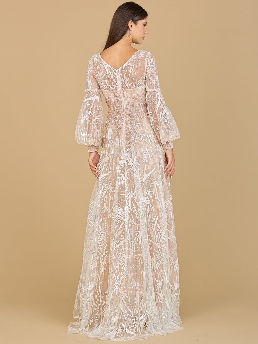 V Neckline Long Sleeve Gown