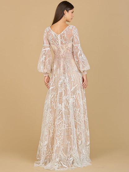 V Neckline Long Sleeve Gown