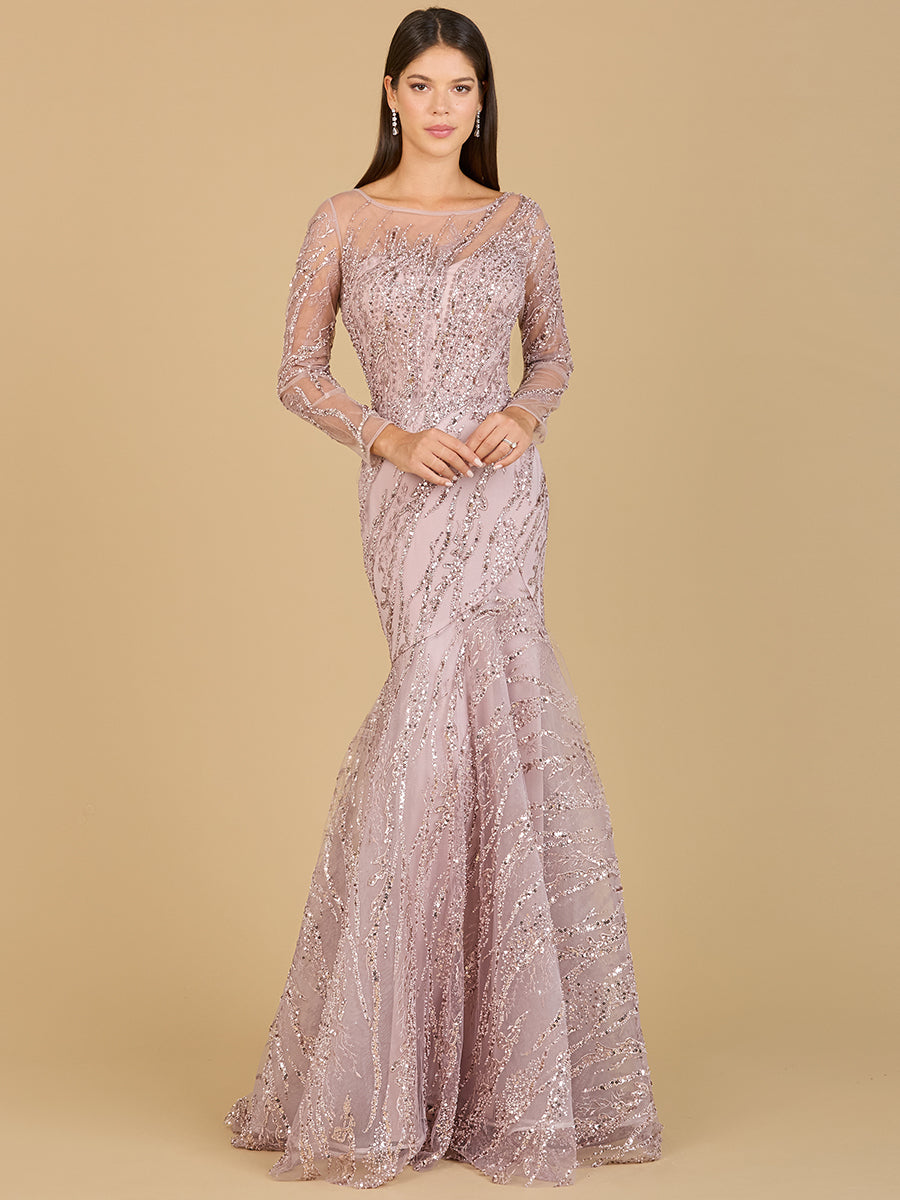 Long Sleeve Mermaid Beaded Gown