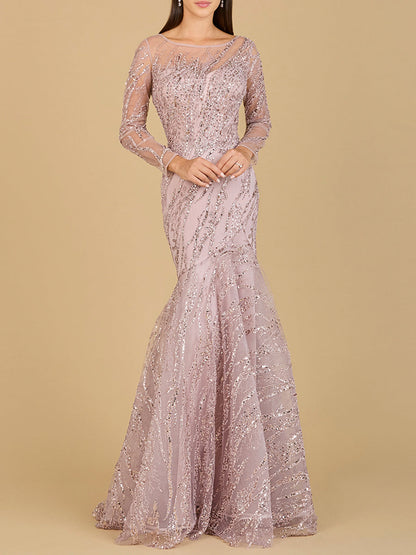 Long Sleeve Mermaid Beaded Gown