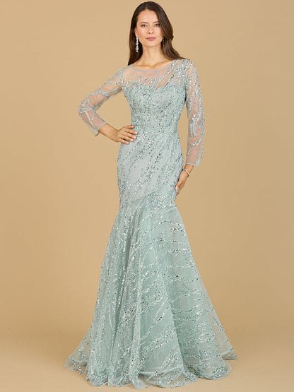 Long Sleeve Mermaid Beaded Gown