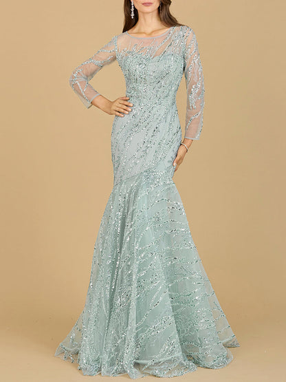 Long Sleeve Mermaid Beaded Gown