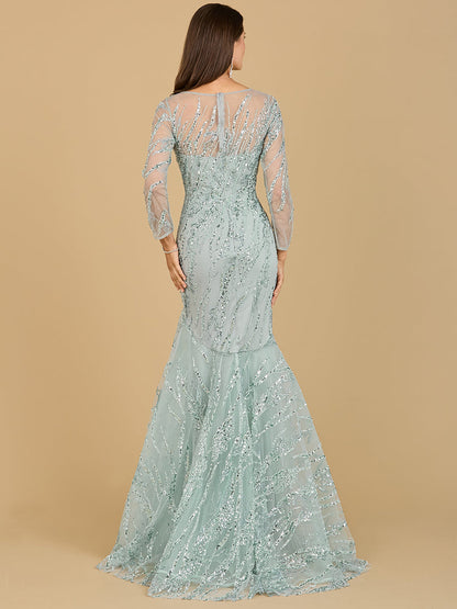 Long Sleeve Mermaid Beaded Gown