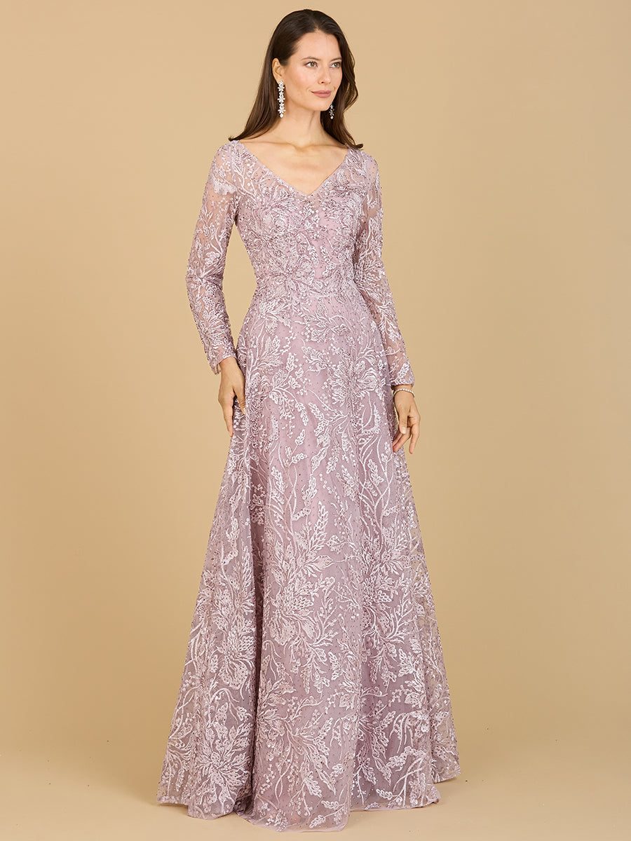 A-line Gown With Long Sleeves, V-Neckline