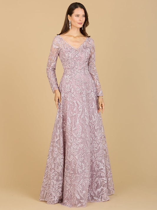 A-line Gown With Long Sleeves, V-Neckline
