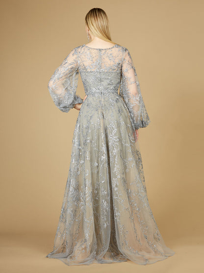 V Neckline Balloon Sleeve Gown