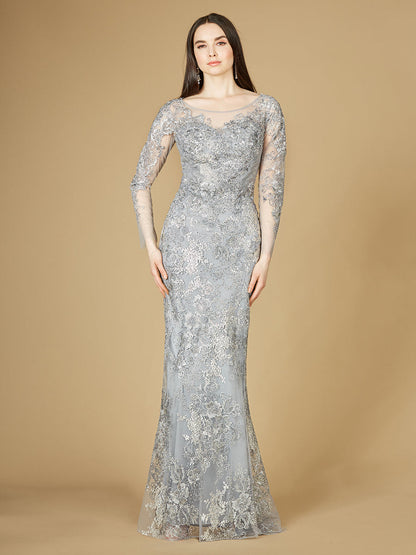 High Neck Long Sleeve Fitted Lace Gown