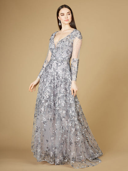 A-line Gown With Long Sleeves, V-Neckline