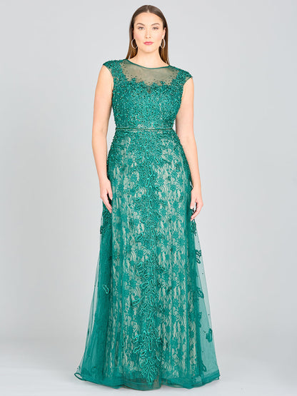 Inspired Lace Gown with Cap Sleeves