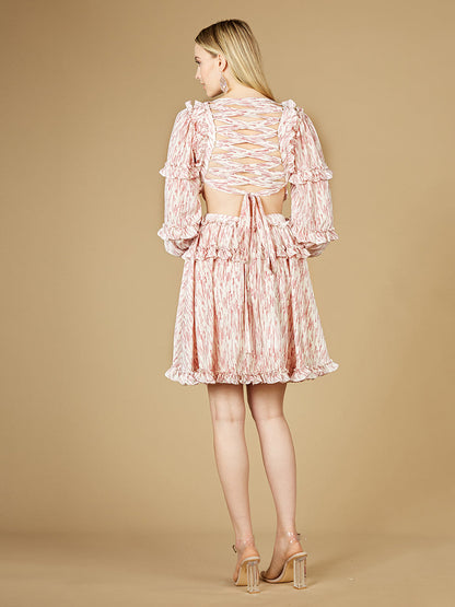 Print Cocktail Short with Cutout and Lace Up Back OUTLET