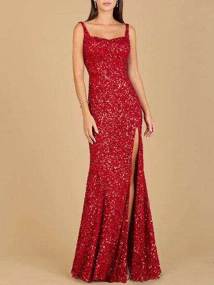Sweetheart Neckline, Beaded Gown with Slit
