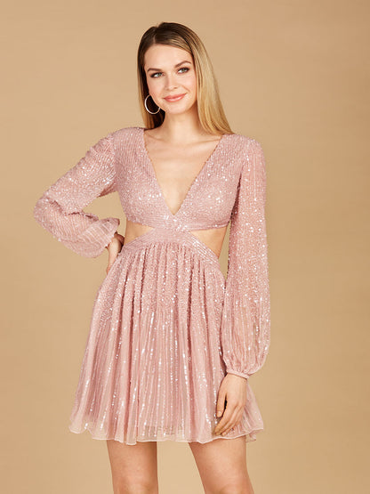 Long Sleeve Cut Out Dress with Lace Up Back