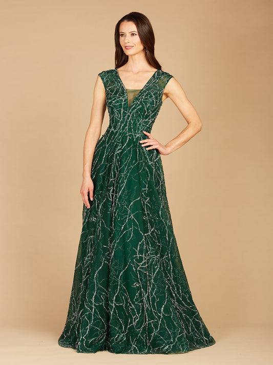 V-Neck Beaded Ball Gown OUTLET