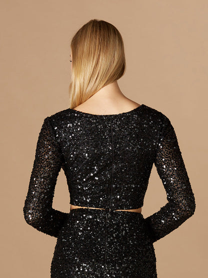 Long Sleeve V-Neck Beaded Top