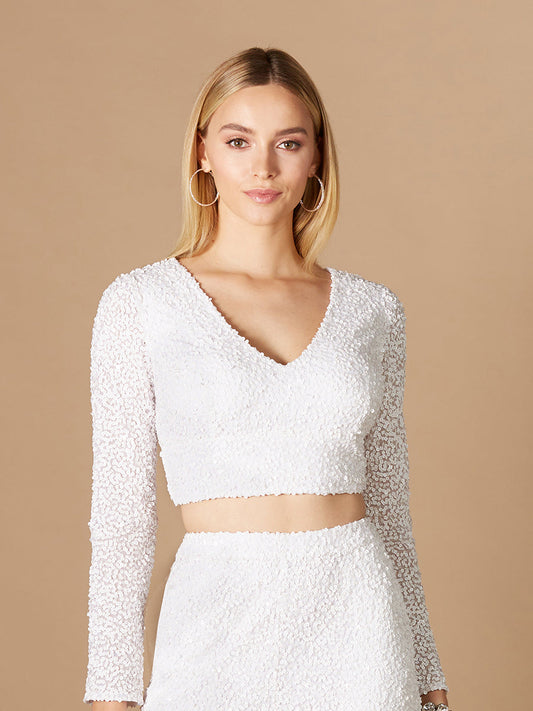 Long Sleeve V-Neck Beaded Top