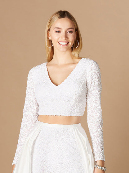 Long Sleeve V-Neck Beaded Top