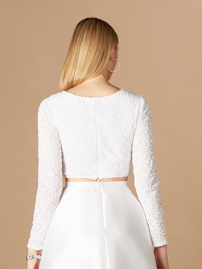 Long Sleeve V-Neck Beaded Top