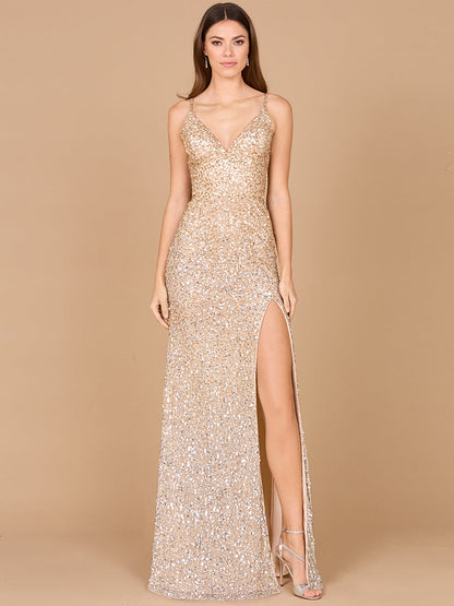 Beaded V Neck Dress with Slit