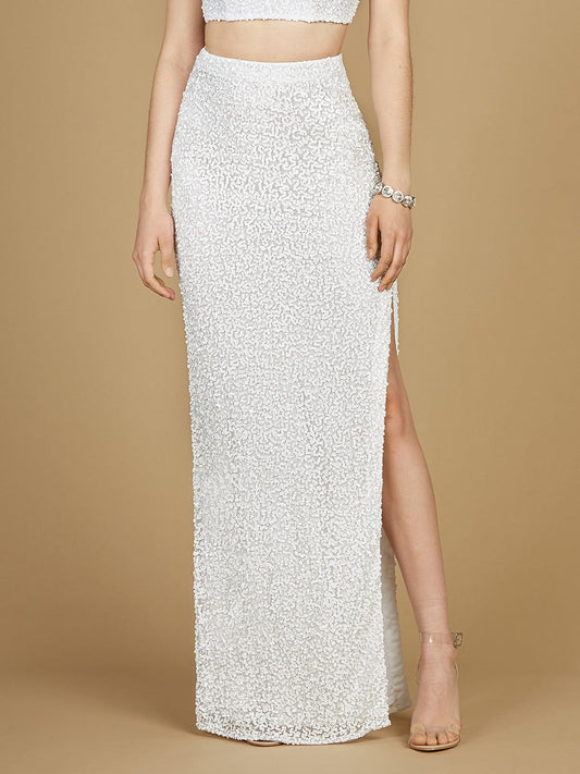 Long Side-Slit Beaded Skirt