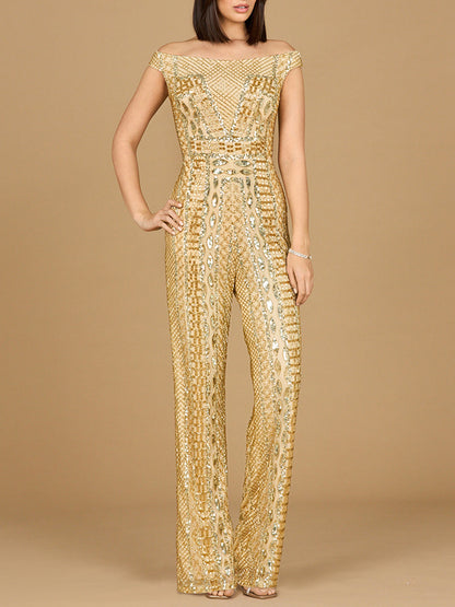 Beaded Off Shoulder Jumpsuit