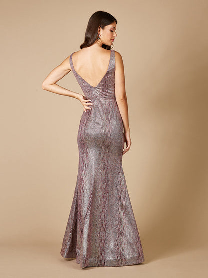 Plunging V-Neckline Mermaid Snake Print Gown OUTLET