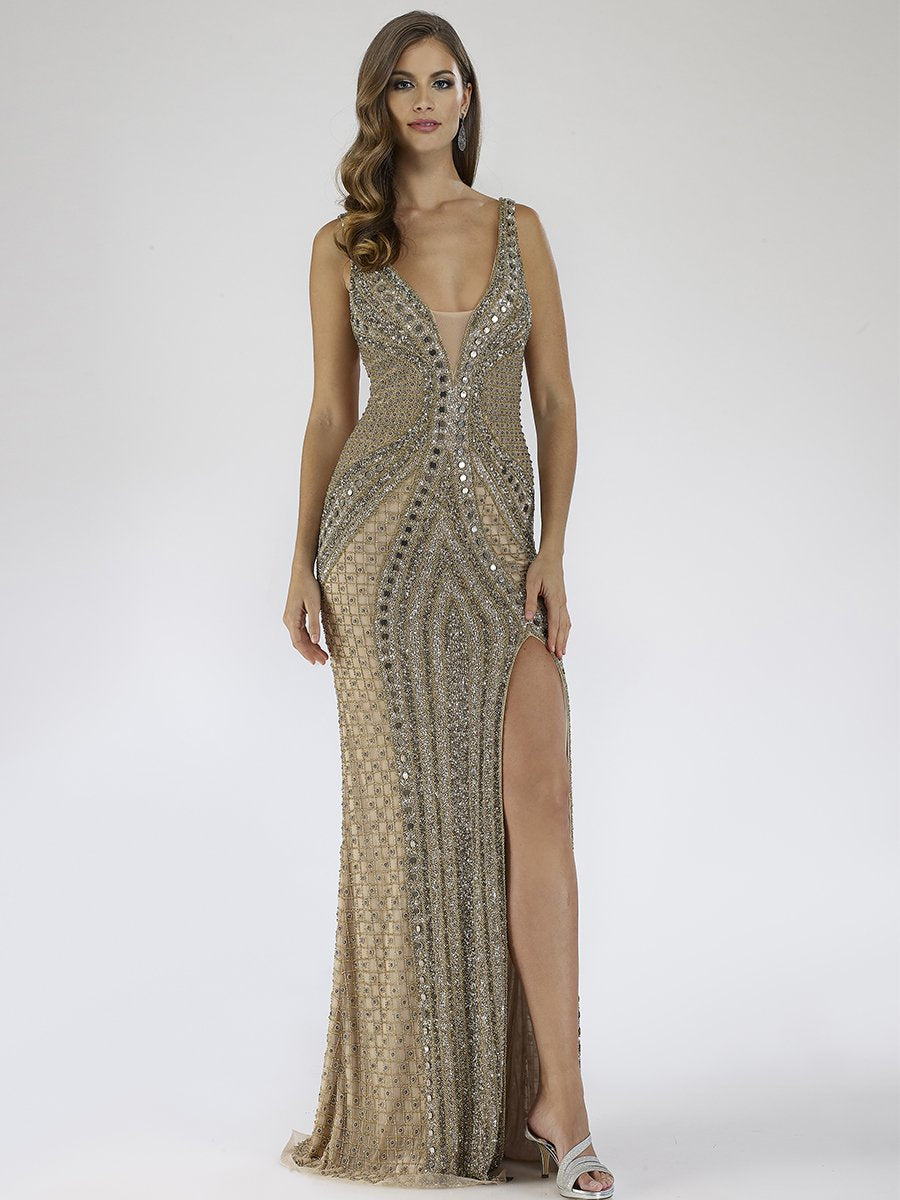 Show-stopping Embellished Long Dress with Thigh High Slit