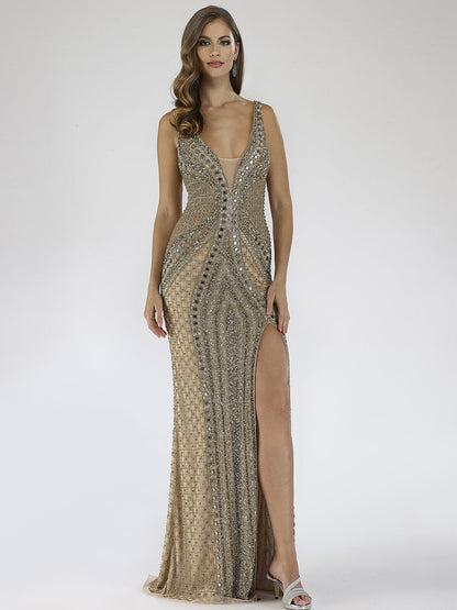 Show-stopping Embellished Long Dress with Thigh High Slit